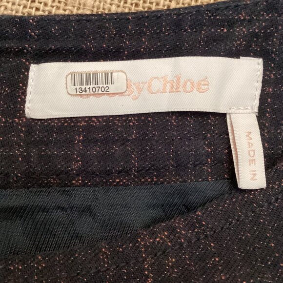 See By Chloé‎ Skirt Size 34 US 0-2 Ink Navy Plaid Cotton Pencil Mini - Picture 8 of 10